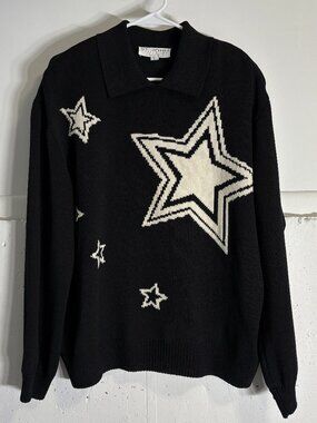 St. John Collection by Marie Gray Black Star Intarsia Knit Sweater